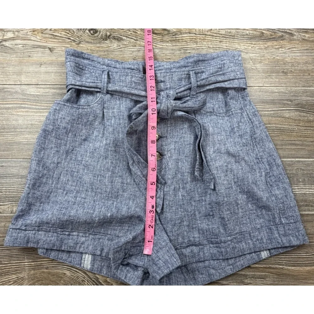Express Shorts Shortie Extreme High Rise Blue Linen Blend Belted Pockets Small